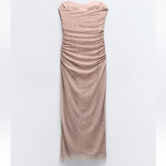 Zara NWT mesh beige polka dot midi dress - Picture 8 of 11